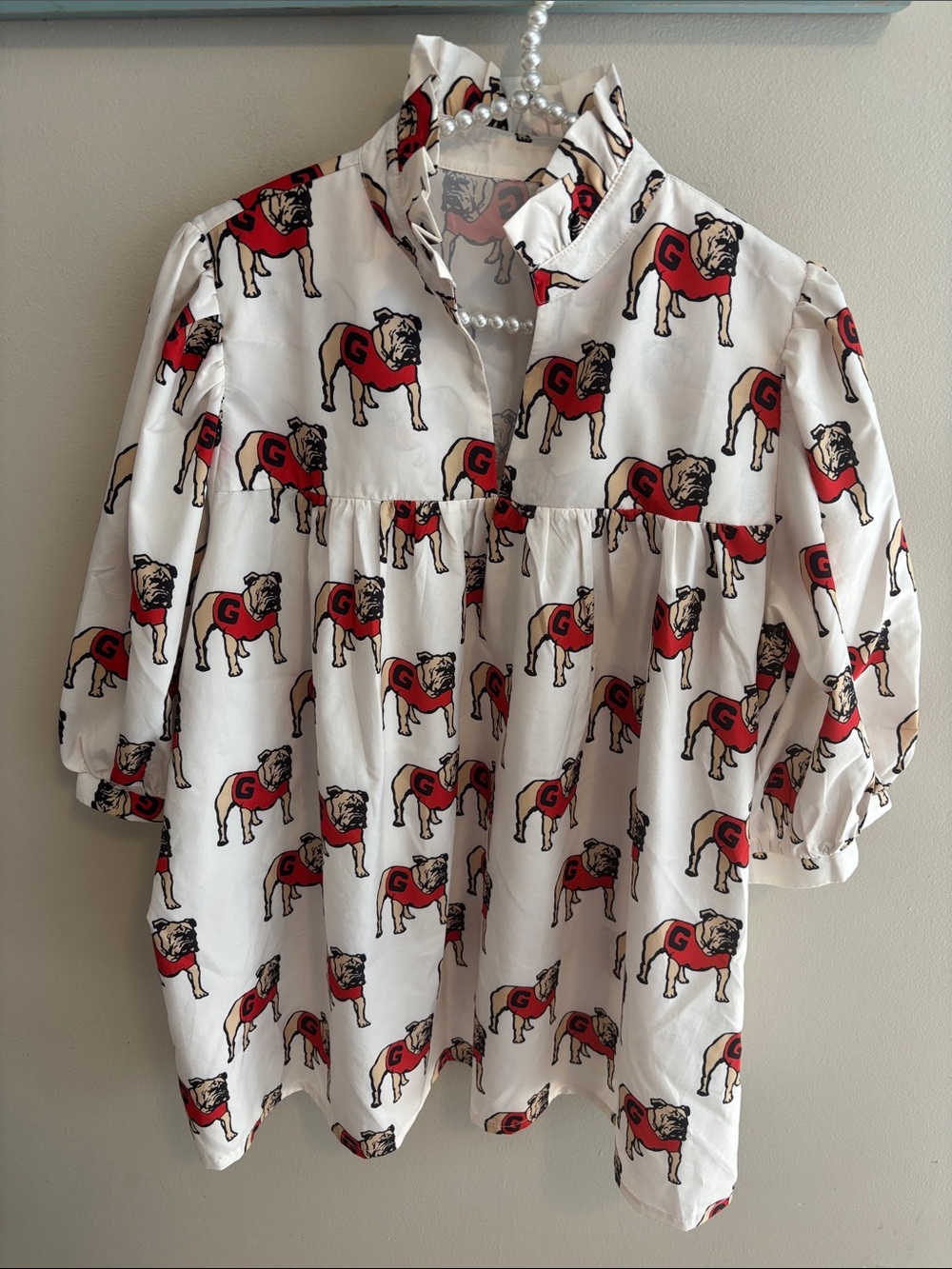 Georgia Bulldogs Women Top Babydoll Ruffle Puff Sleeve Gameday UGA large XL